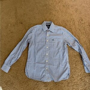 American Eagle Outfitters Blue and White Striped Shirt medium